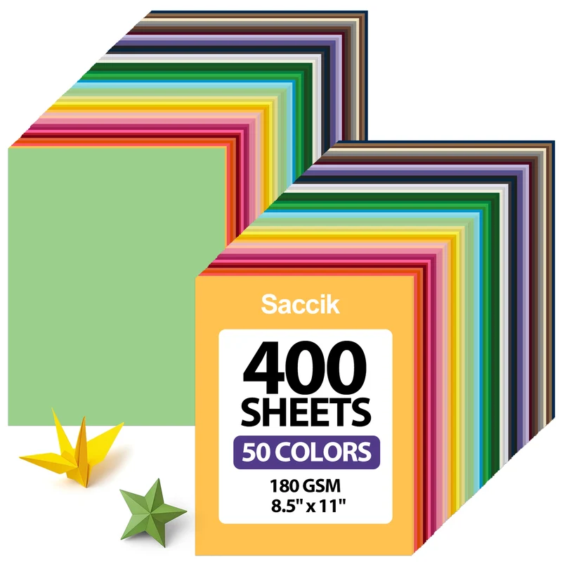 400 Sheets Colored Cardstock 8.5" x 11", 50 Assorted for DIY Crafts, Cricut, Kids School Supplies, Party Decorations (180GSM/65LB)