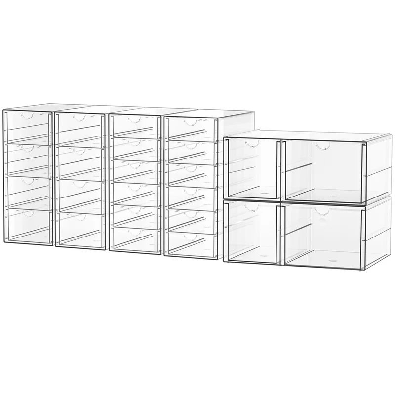 SortNStore Schreibtisch Organizer with 24 Schubladen: 6er-Set Make up Organizer mit Anti-Rutsch-Pads | Stapelbare Schubladenbox für Kosmetik, Bürobedarf, Werkzeug, Bausteine
