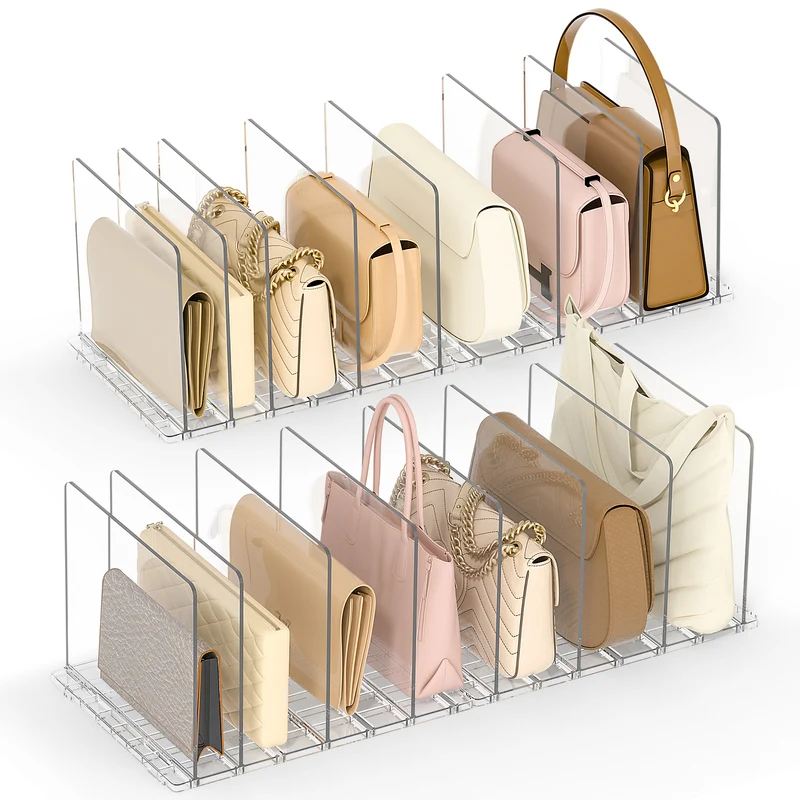Bag Purse Organizer for Closet: 4-Pack Shelf Dividers Adjustable Acrylic Handbag Storage - Plastic Closet Organizers and Storage for Clutches - Keep Carteras & Pocketbook Upright