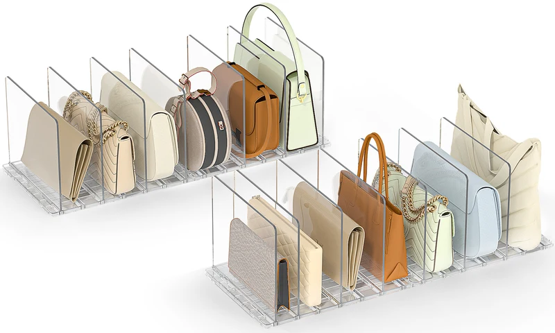 Bag & Purse Organizer for Closet: Adjustable Clear Handbag Storage Shelf - Plastic Clutch Dividers for Closet Organizers and Storage - Keep Carteras & Pocketbook Upright