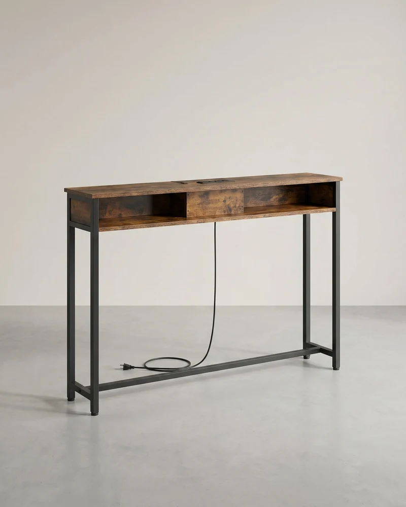 Konsolentisch mit Steckdosen und USB – Industriedesign – 120 cm breit – schick und funktional