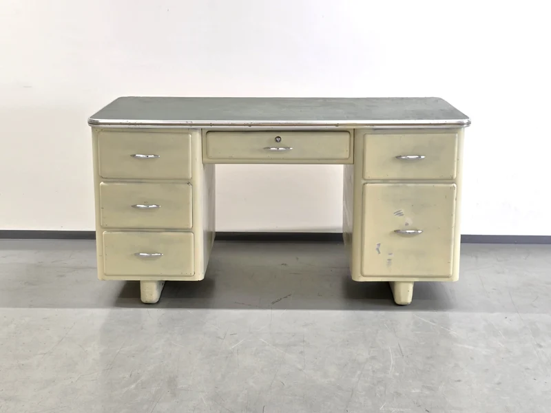 1950ER JAHRE SCHREIBTISCH metall arzt büro weiß grün vintage tisch werkbank werkstatt