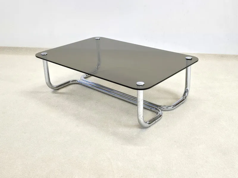 DESIGNER COUHTISCH rauchglas wohnzimmer tisch sofa postmodern retro chrom