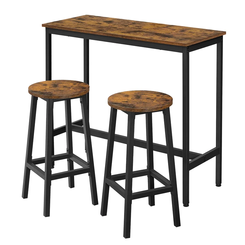 Bartisch-Set mit 2 Barhockern vintagebraun-schwarz