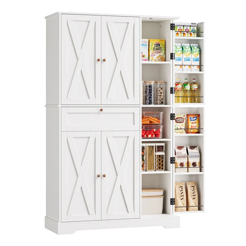 68" Pantry Cabinet with Adjustable Shelves, 6 Door Shelves & Drawer-Yanosaku