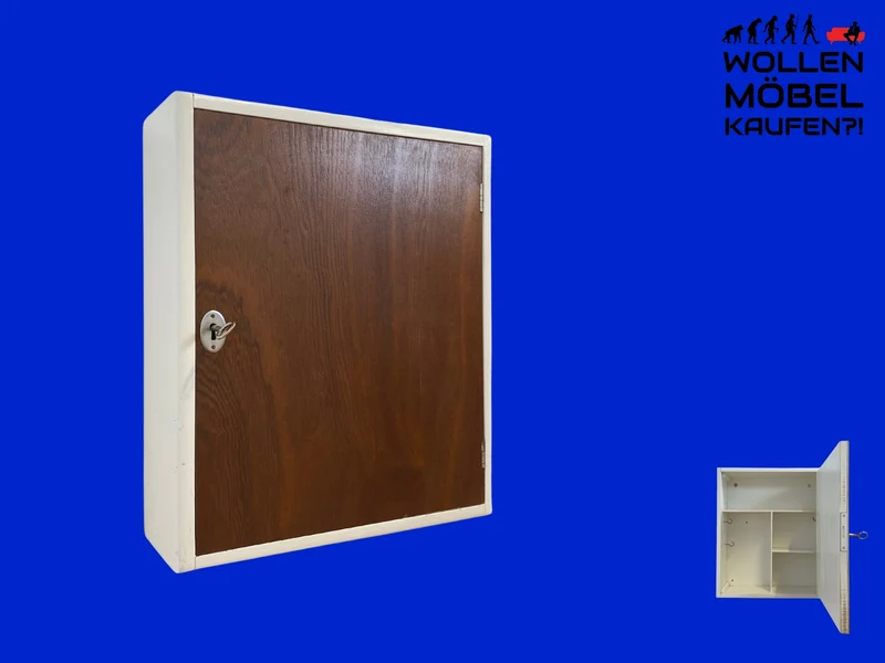 Sehr schöner kleiner skandinavischer 50er Jahre Hängeschrank in weiß mit Tür in Eiche I Hängeschränkchen Schlüsselkasten Medizinschrank Badezimmerschrank Vintage Mid-Century I