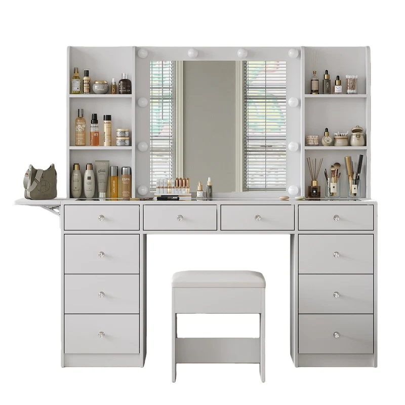 10-Drawer LED Mirror Vanity Desk - Yanosaku