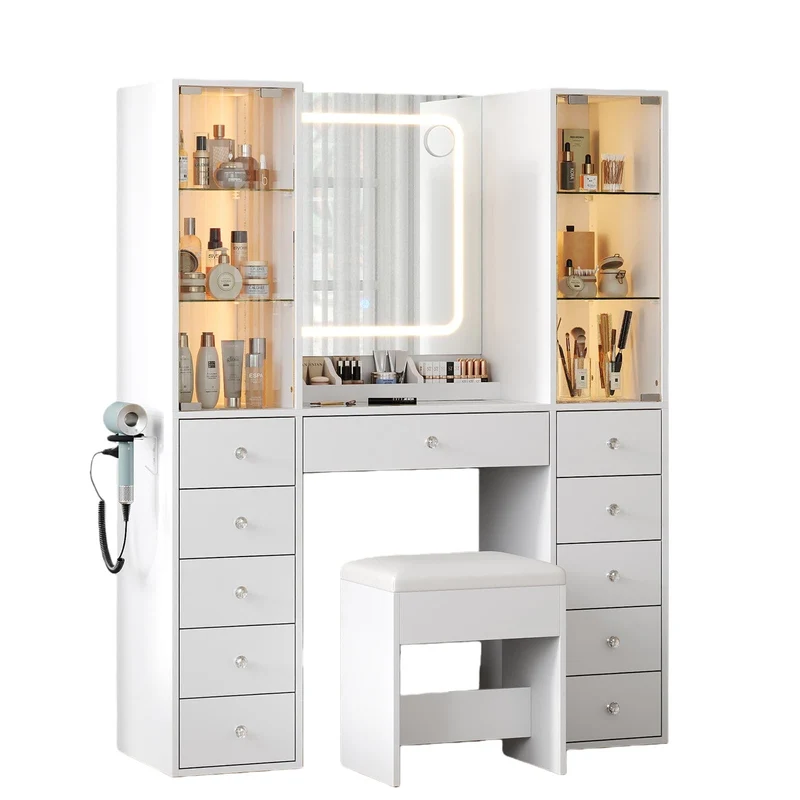 11-Drawer Mirror Vanity Desk - Yanosaku