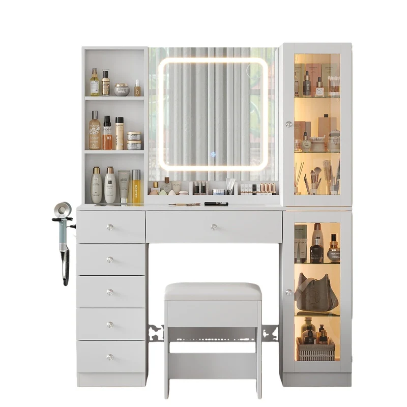 6-Drawer Mirror Vanity Desk - Yanosaku