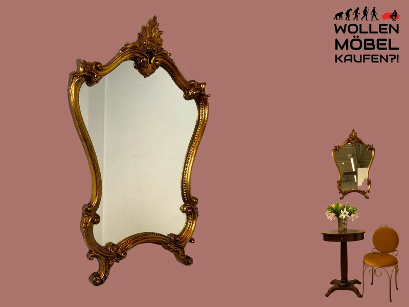 Wunderschöner großer Vintage Wandspiegel im antiken Stil mit goldenem Akanthusblatt Rahmen aus Stuck