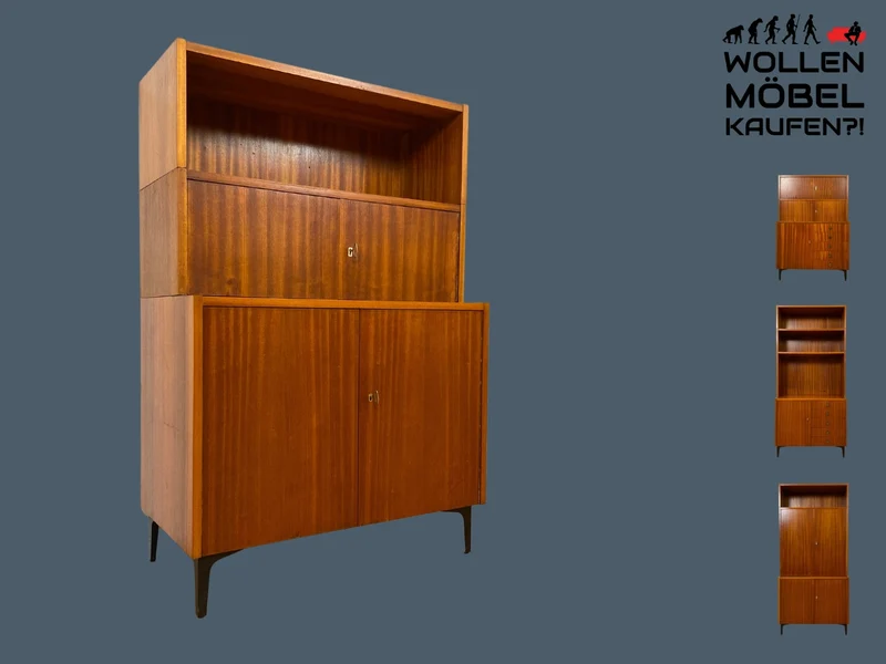 WMK I Schönes und geräumiges modulares Mid-Century Highboard auf neuen Metallfüßen mit Regal Fach I Schrank Bücherschrank Kommode Sideboard Wäschekommode Vintage Retro 60er I