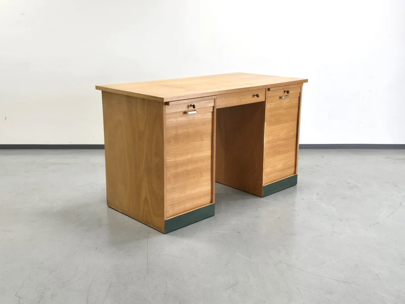 VINTAGE ROLLTÜREN SCHREIBTISCH tisch büro holz werkbank 1960er mid century