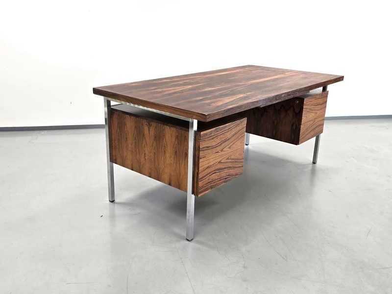 PALISANDER SCHREIBTISCH chrom mid century vintage büro holz bus