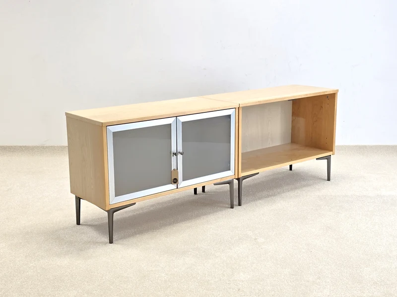 2 TEILIGES SIDEBOARD tv low board kommode holz vintage ahorn metall silber