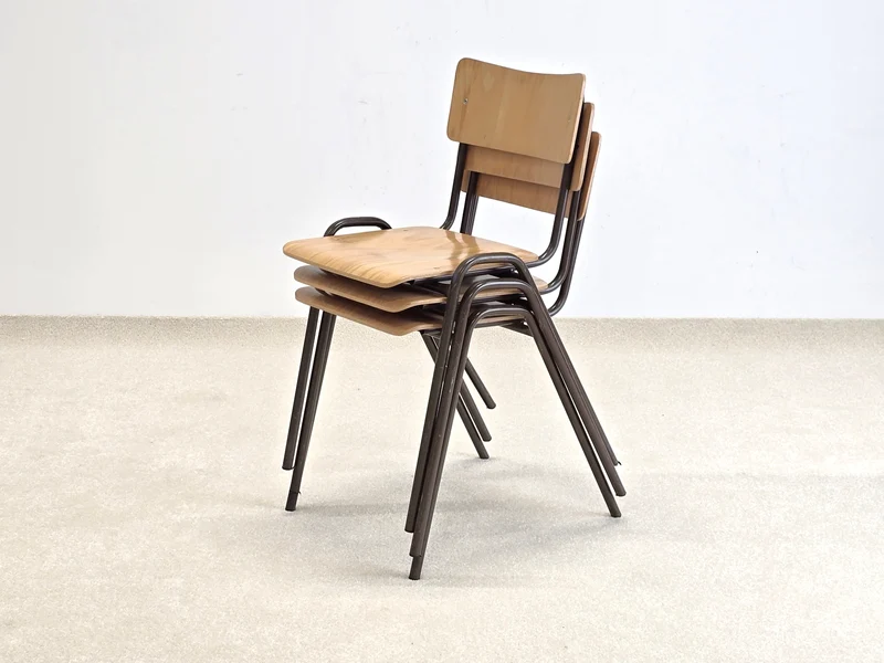 3ER SET INDUSTRIAL STUHL stühle stapelbar küche esszimmer esstisch holz metall
