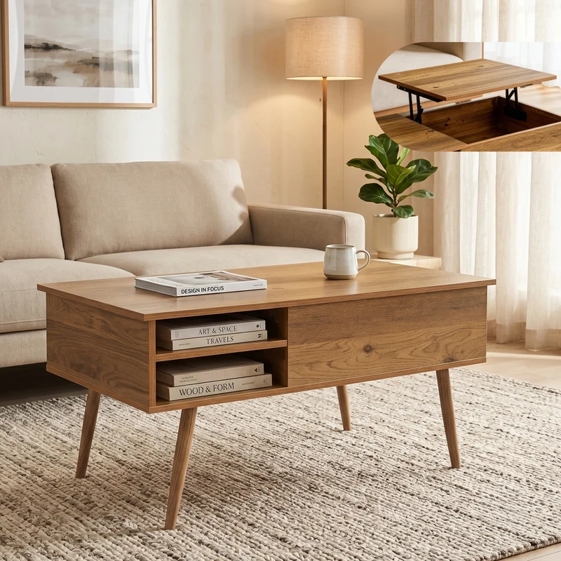 Couchtisch Vasdabod mit Liftplatte 96x59x50 cm Eicheoptik [en.casa]