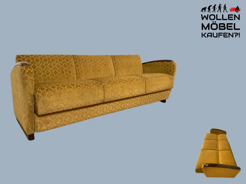 Wunderschönes & sehr gut erhaltenes 1930er Jahre Art Deco Sofa mit Schlaffunktion & goldenem Brokat Bezug I Couch Schlafcouch Schlafsofa Klappcouch Daybed Antik Vintage I (Kopie)