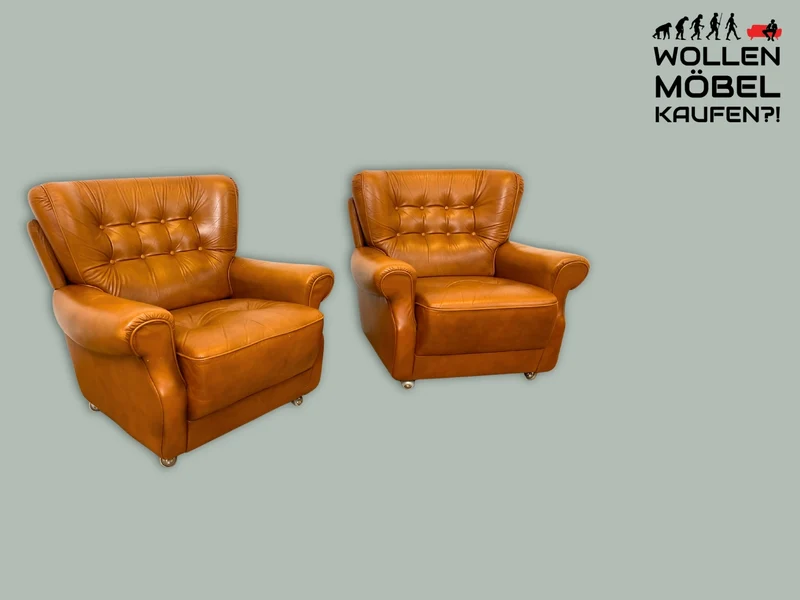 1/2 Schöner und sehr bequemer Mid-Century Sessel mit cognacfarbenem Echtleder Bezug