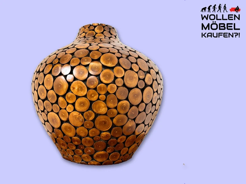 Einzigartige große Vintage Vase I in Handarbeit mit echten Holzscheiben verkleidetes Unikat