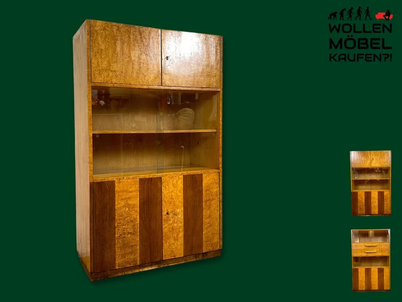 Stilvolle 50er Jahre Vitrine aus vollem Holz in Maserbirke