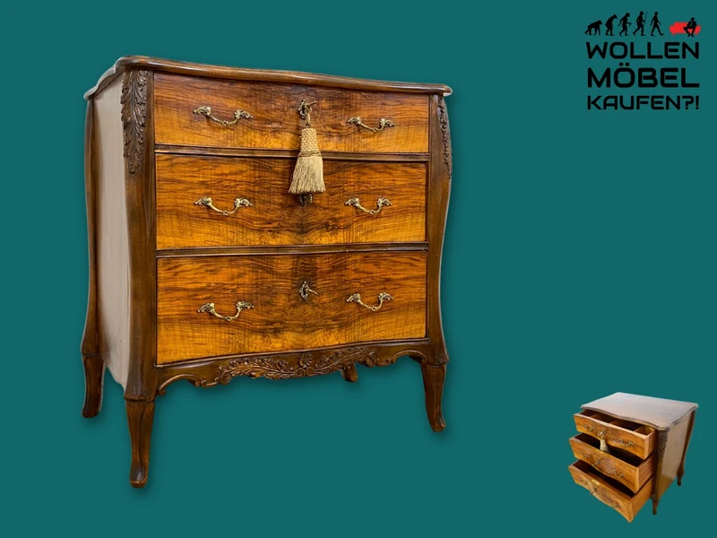 Elegante und hochwertige 60er Jahre Stilmöbel Kommode I Vollholz I mit Schubladen und Messinggriffen I Schrank Schubladenkommode Wäschekommode Barock Rokoko Vintage