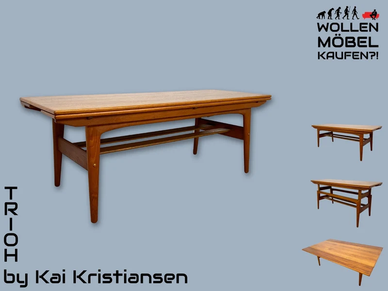 Stilvoller skandinavischer Designer Salontisch Trioh von Kai Kristiansen I auszieh- und höhenverstellbar I Teakholz I Wohnzimmertisch Couchtisch Esstisch Tisch Danish Design Mid-Century Vintage I