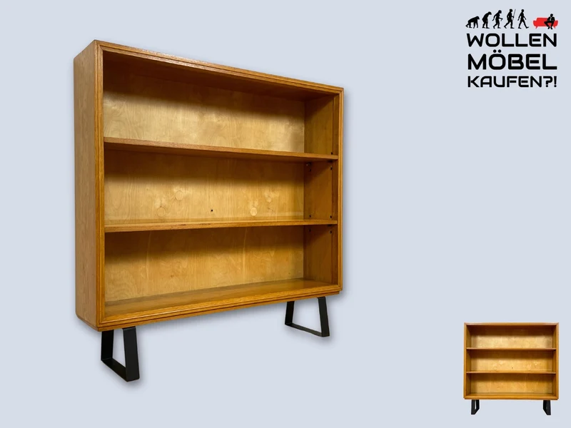 Schönes helles Mid-Century Regal , Vollholz, mit verstellb. Regalböden & neuen Metallfüßen I Holzregal Bücherregal Bücherschrank Küchenregal Regalwand Vintage Retro 60er I