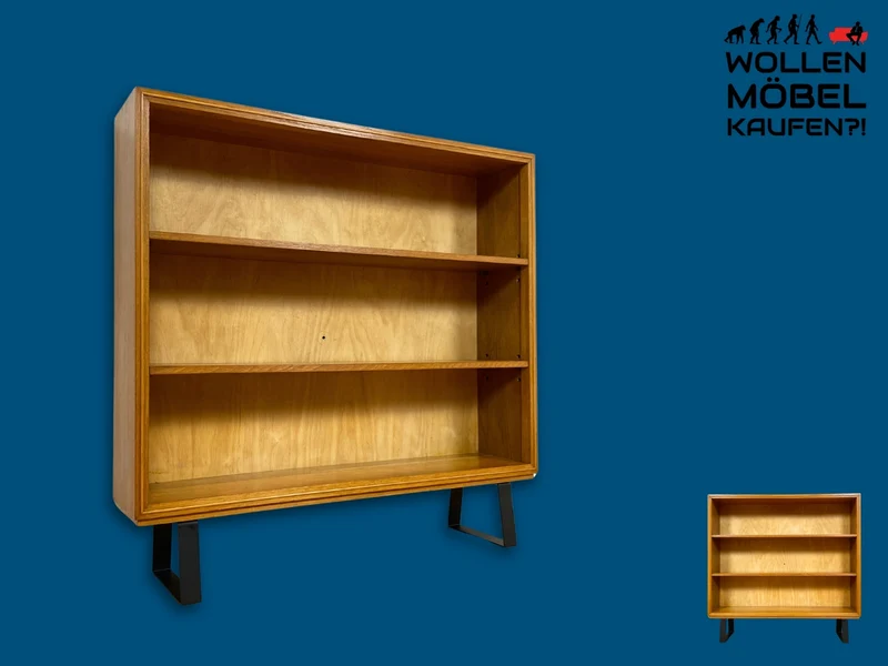Stilvolles Mid-Century Regal aus vollem Holz mit verstellb. Regalböden & neuen Metallfüßen