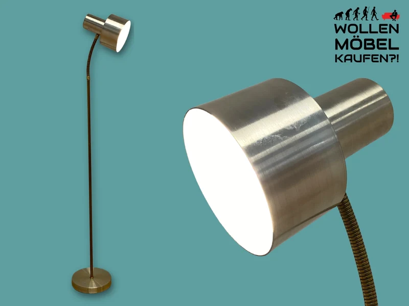 Skandinavische Space Age Stehlampe von Boréns Elektriska in gebürstetem Aluminium mit flex. Schwanenhals