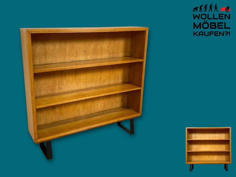 Gut erhaltenes Mid-Century Regal , Vollholz, mit verstellb. Regalböden & neuen Metallfüßen I Holzregal Bücherregal Bücherschrank Küchenregal Regalwand Vintage Retro 60er I