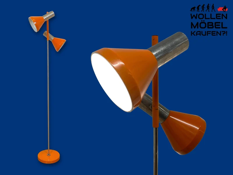Kultige 70er Jahre Space Age Stehlampe in grandiosem Orange und Chrom mit zwei verstellb. Leuchten I Stehleuchte Lampe Leselampe Licht Pop Art Retro Vintage Mid-Century 60er I