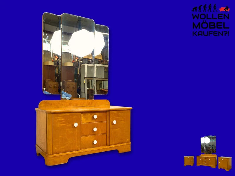 Freundliche und gut erhaltene helle Mid-Century Spiegelkommode I Vollholz furniert I Frisierkommode Schminktisch Kommode Wäschekommode Sideboard Spiegel 60er Vintage I