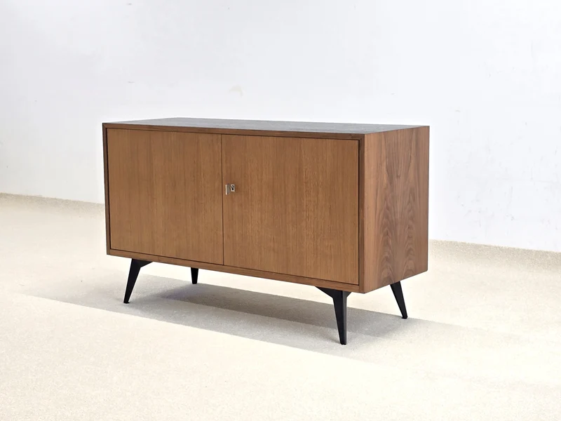 MID CENTURY SIDEBOARD nussbaum holz kommode tv board low hifi vintage schwarz wohnzimmer