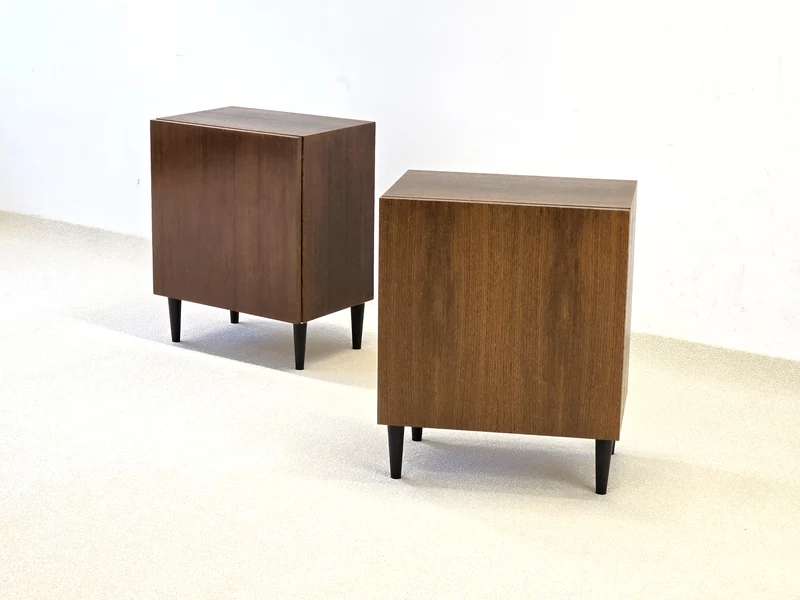 2ER SET VINTAGE NACHTTISCH kommode schlafzimmer holz dunkel schwarz schränkchen retro mid century