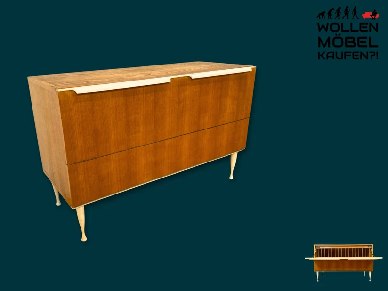 Stilvolles helles Mid-Century Sideboard aus 1966 in Esche mit verschließbarem Gitter für Bettdecken I Wäschekommode Kommode Wäschetruhe TV Lowboard Board 60er Vintage I