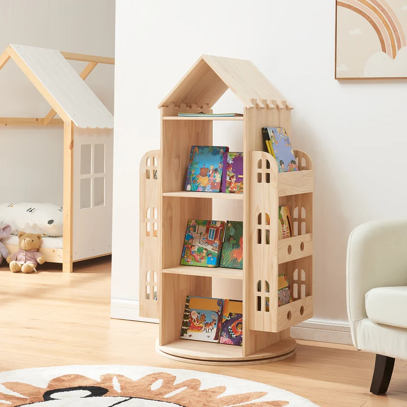 Drehbares Kinderregal Sanköre 122x64x43 cm Kiefernholz Natur [en.casa]