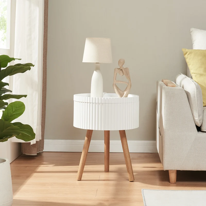Beistelltisch Bongard mit Stauraum Ø38x48 cm Weiß [en.casa]