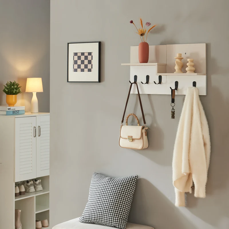 Wandgarderobe Botaruvn mit 2 Ablagen 34x59x13 cm Beige/Weiß [en.casa]