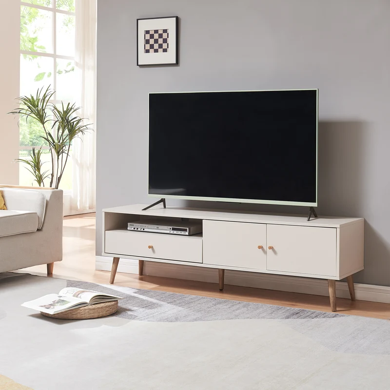 Fernsehschrank Hallevil 150x39x45 cm Hellgrau [en.casa]