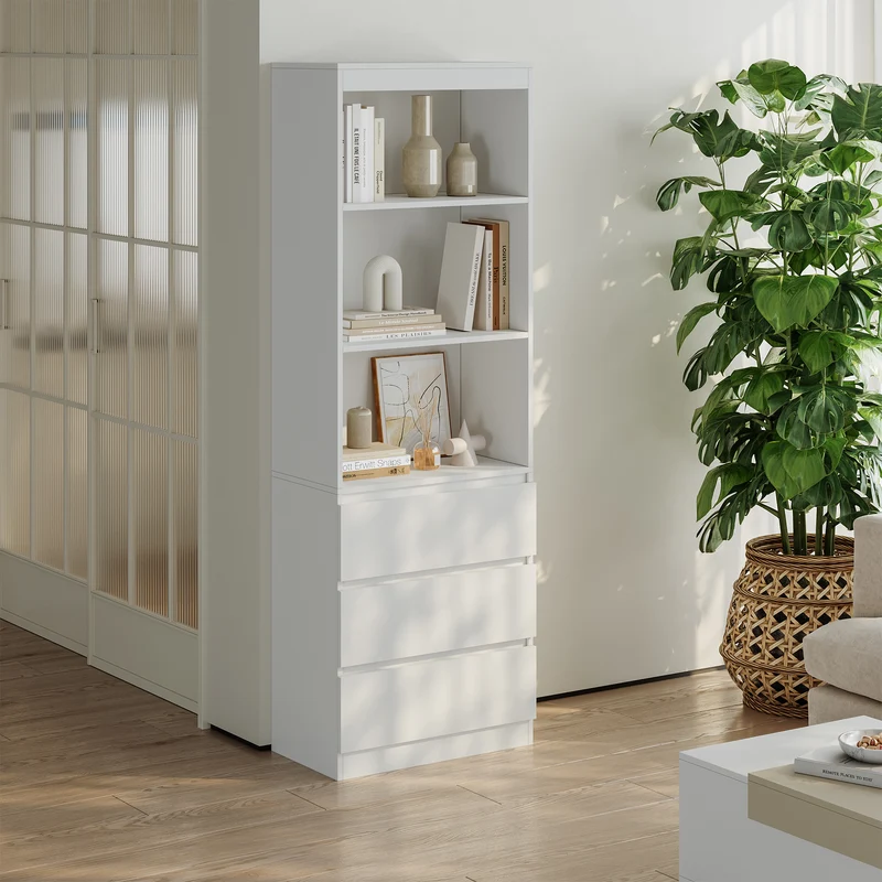 Bücherregal Les mit 3 Schubladen 180x60x35 cm Weiß [en.casa]