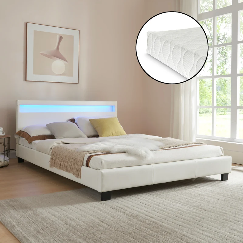 Polsterbett Paris LED RGB Beleuchtung Kaltschaummatratze in versch. Ausführungen Corium