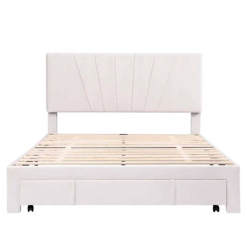 YELENARO Samt-Polsterbett 140×200cm – Mit Schublade & Lattenrost