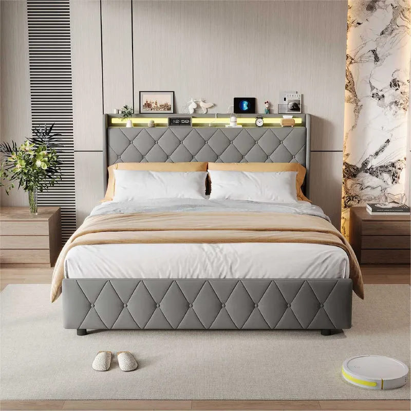 Yelenaro Polsterbett mit 4 Schubladen & LED – Bett mit USB/USB-C, 90x200 / 140x200 / 160x200