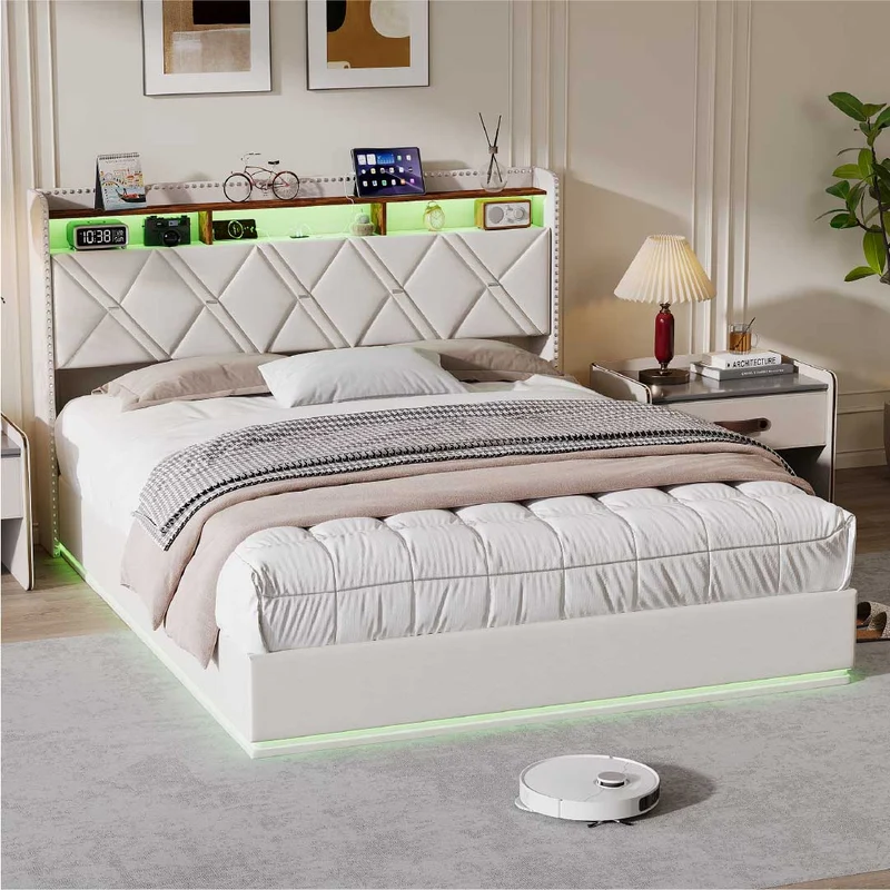 Yelenaro Polsterbett mit Stauraum & LED – Bett mit USB/USB-C, hydraulisch, 90x200 / 140x200 / 160x200
