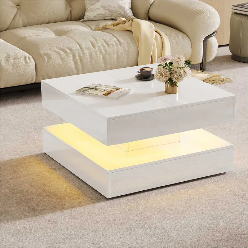 Yelenaro LED Couchtisch 78x78 cm mit Stauraum & 2 Schubladen