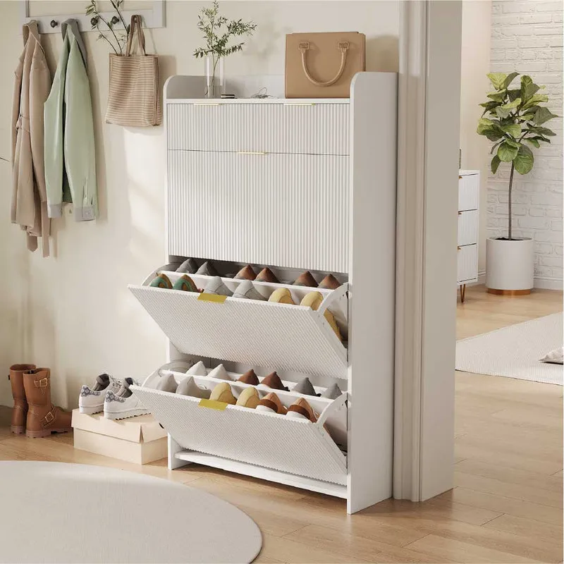 Yelenaro Schuhschrank mit 3 Klappen & 2 Schubladen – 77x24x133 cm