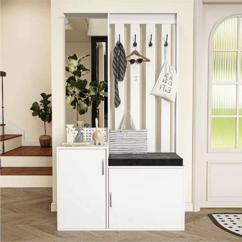 Yelenaro Moderne Garderobe mit Sitzbank & Spiegel – 100x40x180 cm