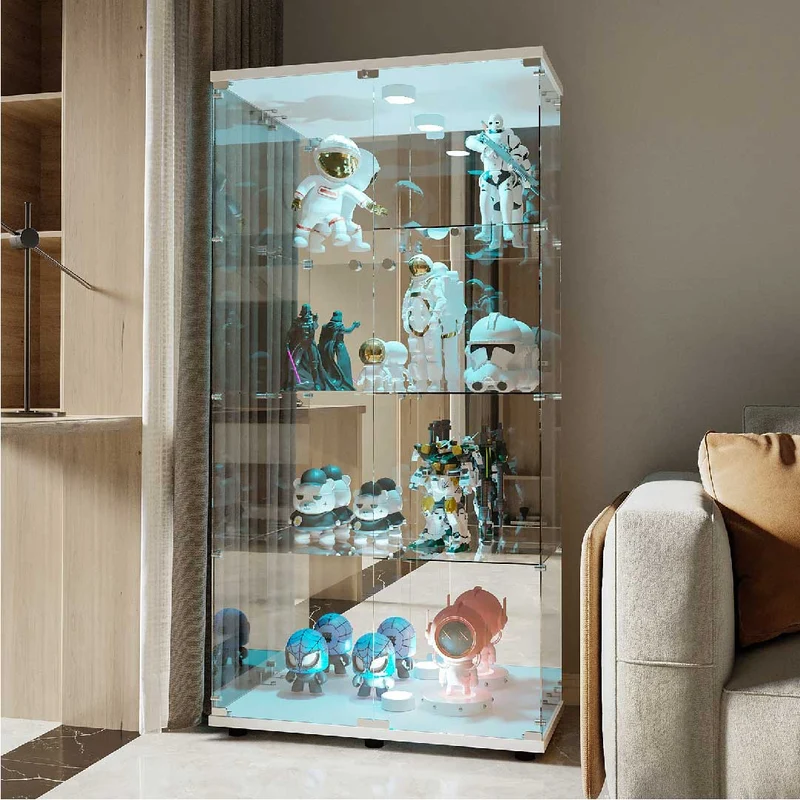 Yelenaro Glasvitrine 163 cm – Standvitrine mit Schloss, optional LED