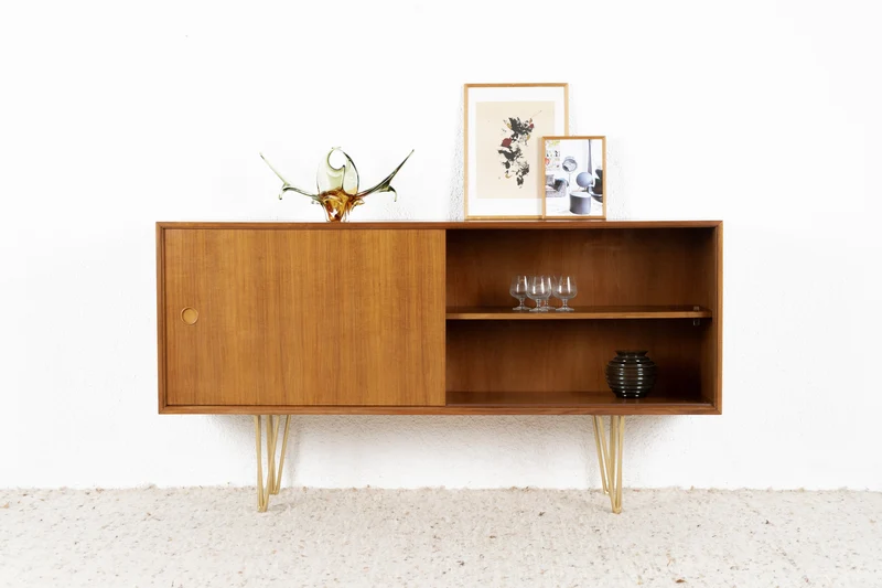 Vintage Lothar Wegner Sideboard Schrank Vitrine Mid Century Holz Nuss Tv Lowboard Kommode