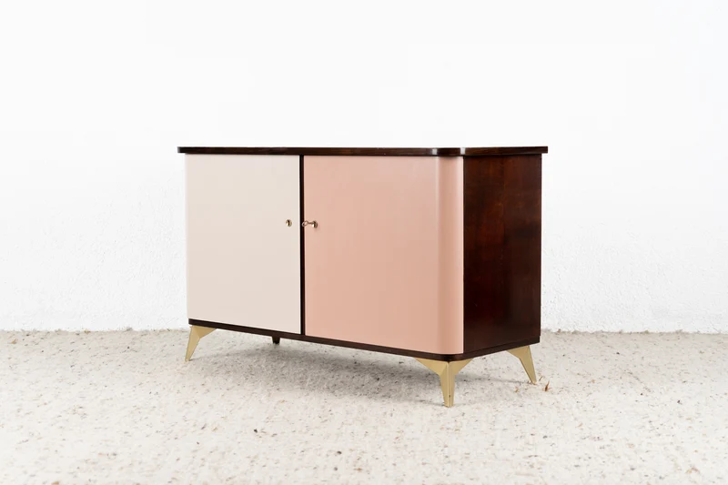 Vintage Kommode Schrank Holz Rosa Mid Century 60s 1960er Sideboard